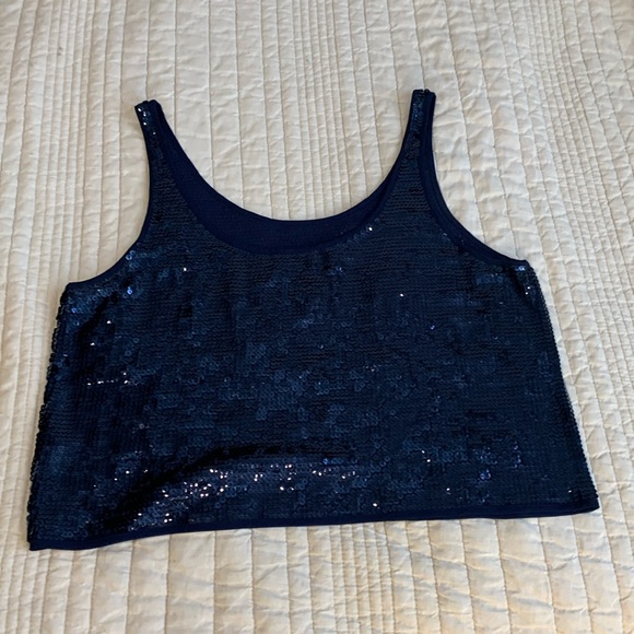 Club Monaco Midnight Blue Sleevless Cropped Sequined Top Size XS/ S - Picture 2 of 4